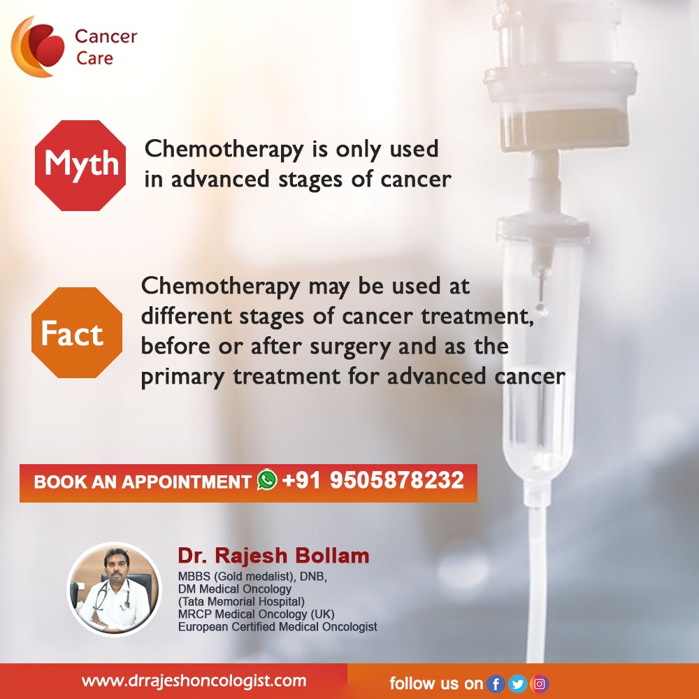 Discover the #truth about #chemotherapy: it's not just for advanced cancer! Early stages benefit too. Learn more for informed decisions. #DrRajeshBollam #HematoOncologist #Hematolgist #Oncologist #Cancer #onlineconsultation #CancerSpecialist #cancerhospital #Hyderabad