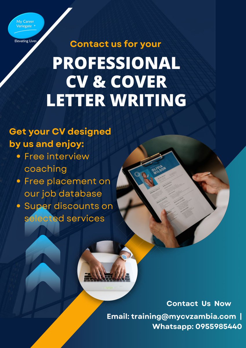 Good morning Thursday presents a new opportunity to enhance your professional profile. Contact My Career Variegate Zambia today for expert CV & cover letter writing services. Let’s grow together as one in our professional journeys! #CareerGrowth #CVWriting #CoverLetters