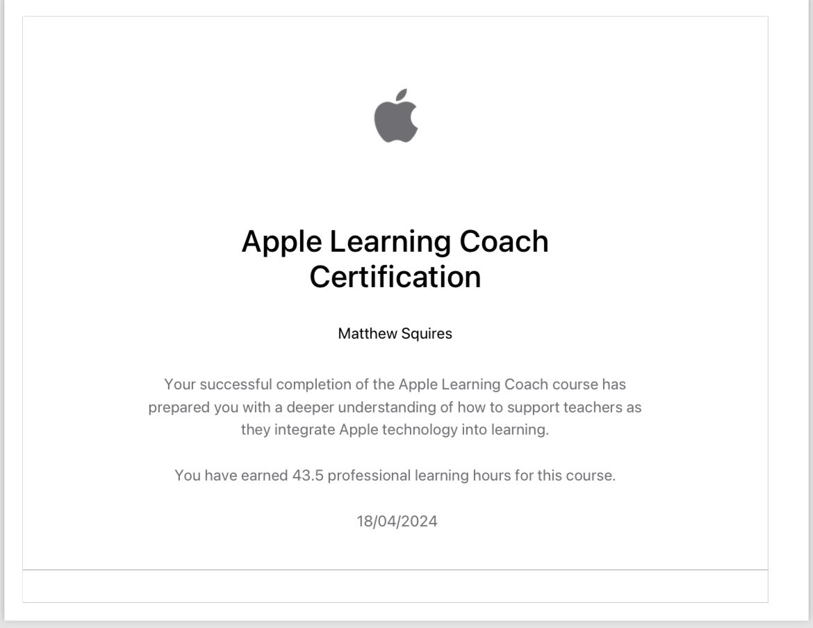 Glad to receive this ! Hard work but ultimately worthwhile . Would recommend to anyone supporting teams in schools with Apple technology. #Applelearningcoach @AppleEDU @SyncEduStore @DanatSync