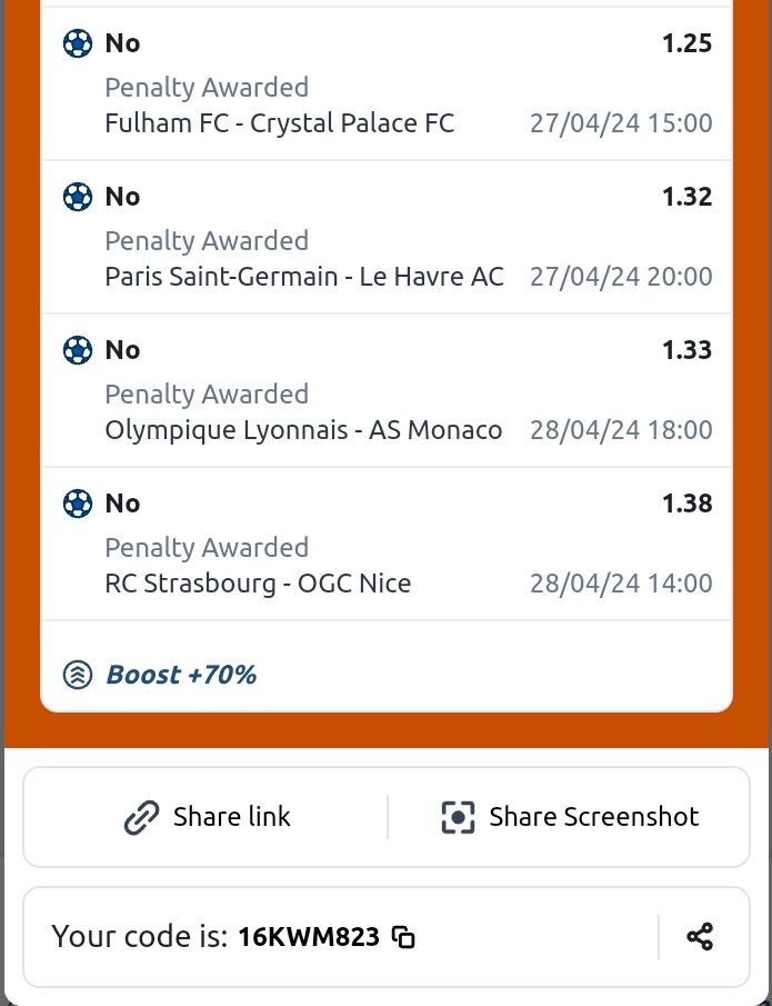 @teemourinho 125 Odds On BETANO
No Russia League on BETANO

Booking Code: 16KWM823