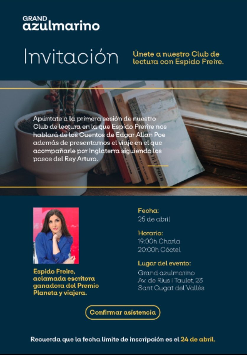 Agenda de esta semana: hoy jue 25 a las 19h en la tienda <a href="/azulmarinoviaje/">Azulmarino</a> de Sant Cugat de Vallés, sesión de mi Club de lectura y viajes: ¿Poe y el Rey Arturo? Pues sí. ¿Qué esperábais, Steinbeck? Pues no. 
acortar.link/JEksec
Y si os interesa viajar conmigo, es el momento.