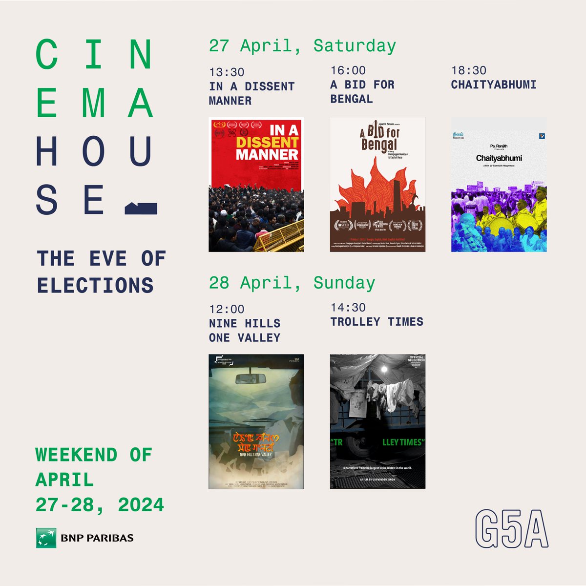 The Eve Of Elections is a curation that looks at seminal ideas and moments over the course of our electoral history. From Bengal to Manipur, Ambedkar to the Farmers and Student Protest. This weekend, at @g5afoundation insider.in/go/cinema-house