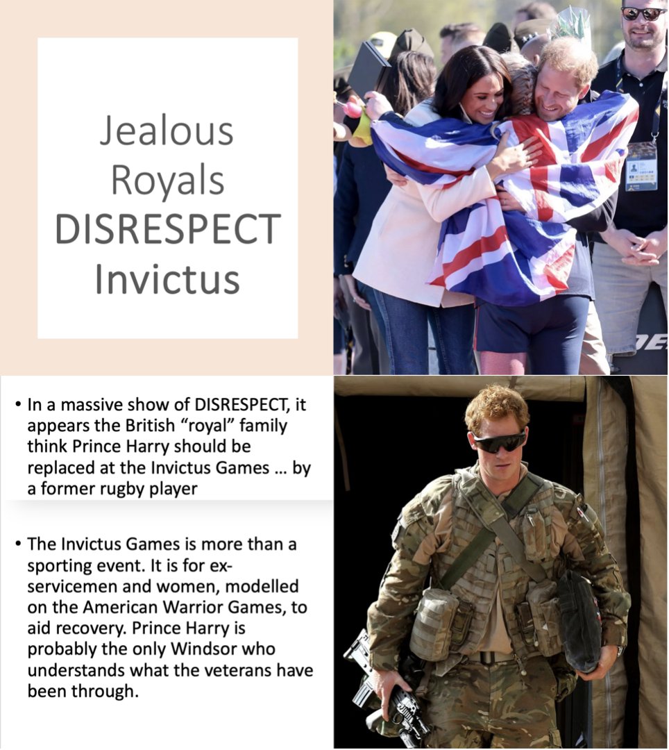 #PrinceofWales didn't have a single word of support for British veterans at Invictus Games. Now he thinks a former rugby player is the same as an ex-serviceman...

#GoodKingHarry #PrinceOfPegging #Baldilocks #ServiceIsUniversal #InvictusGames