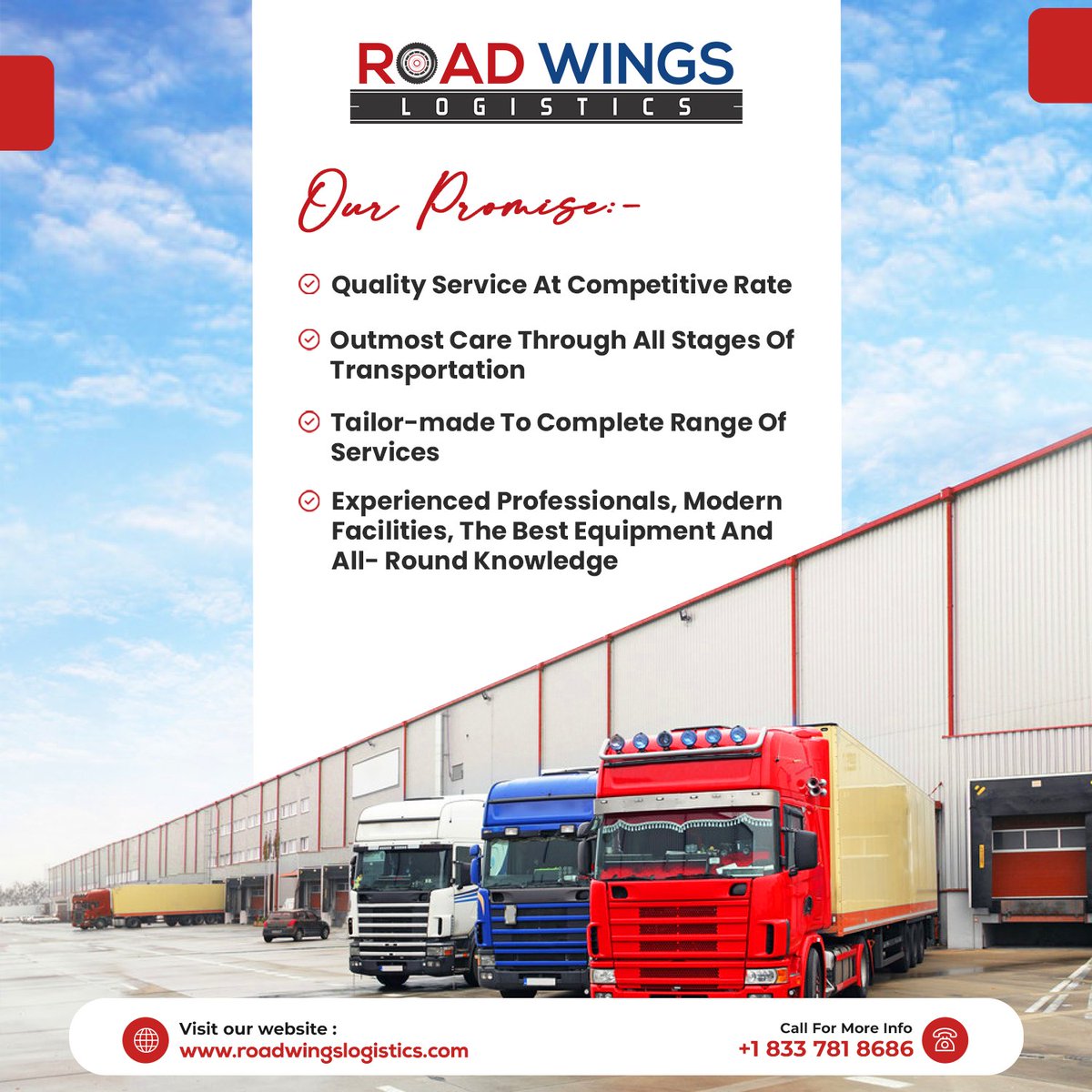 roadwingslogi's tweet photo. Experience unparalleled efficiency with our logistics service! 
Contact us for more
📞 +1 833 -781-8686
📧 info@roadwingslogistics.com
🌐 https://t.co/MOQqEr2Kj1
.
.
#logisticsolutions #freightbrokerage #logisticscompany #truckinglife #roadwingslogistics #logistics #logisticusa https://t.co/xSQObpQXYS