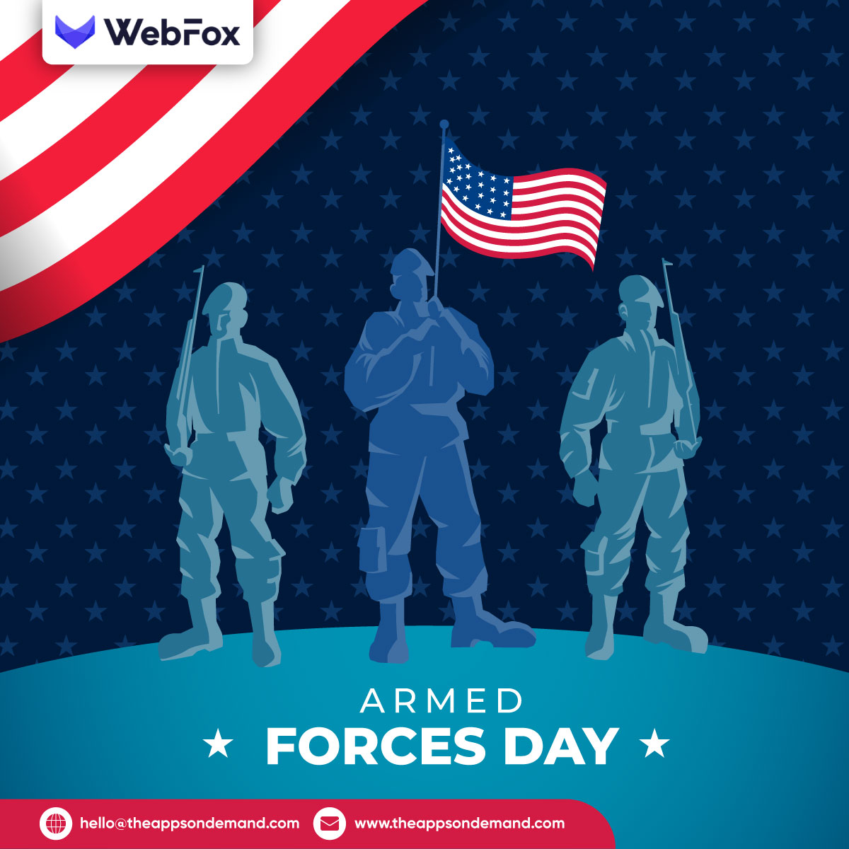 WebFoxx's tweet photo. On this Armed Forces Day, we salute the courage and commitment of the USA Armed Forces. Thank you for your unwavering dedication to defending our nation. #ArmedForcesDay #USA #Military #HonorOurTroops #SaluteToService #Webfoxdev https://t.co/27jH8Yzm9U