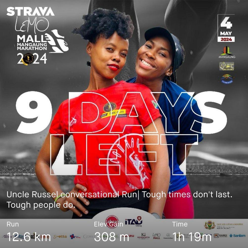 Lefa_Lemao's tweet image. 9 days to the biggest Central South African Running event brought to you by Lemo Mall in collaboration with @C2TitaniumsAC ,the Lemo Mall Mangaung Marathon register now on: lemomarathon.co.za 
Thursday morning hill repeats.
#fetchyourbody2024
#IPaintedMyRun 
#Titaniums
#C16