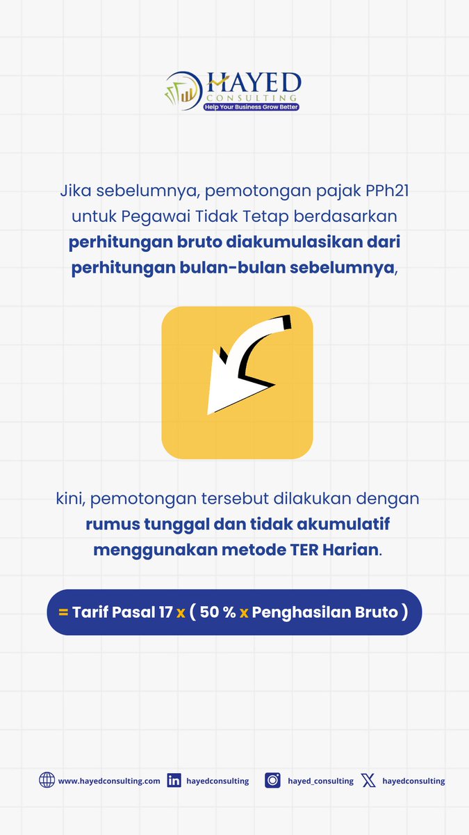 hayedconsulting's tweet photo. Hal ini bertujuan untuk meningkatkan keadilan dalam pemotongan pajak bagi semua jenis pekerja.
#pph21 #pajakpegawai #pegawaitidaktetap #pajakbadan #ilmuekonomi #ilmubisnis #ilmupajak #konsultankeuangan #konsultanbisnis #konsultanpajak #pajak https://t.co/vVyQdzeCCJ