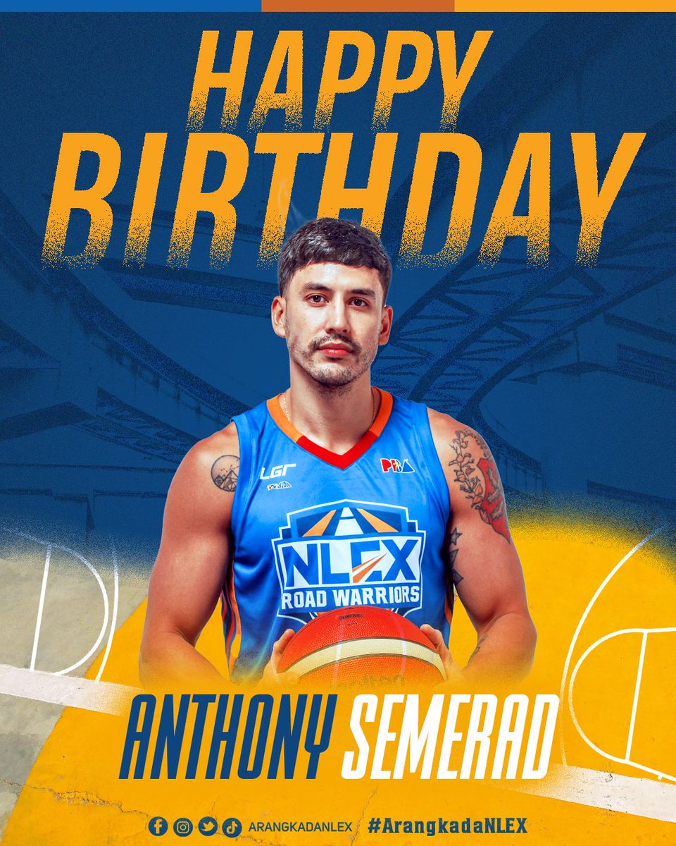 🎉🏀 Wishing a very happy birthday to the one and only Tony Semerad of the NLEX Road Warriors! Keep shining on and off the court! 🎂🎈 #ArangkadaNLEX #NLEX #PBA2024 🔵🟠