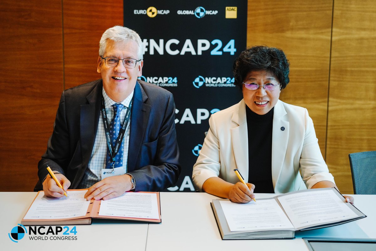 As #NCAP24 World Congress reaches a conclusion, we’re delighted to announce our plans to host #NCAP25 in China, in partnership with @ChinaNCAP and @ATIRI_CATARC. @DavidDjward, President @TowardsZeroFdn & Ms Lu Mei, President CATARC met in Munich for the NCAP25 signing ceremony.