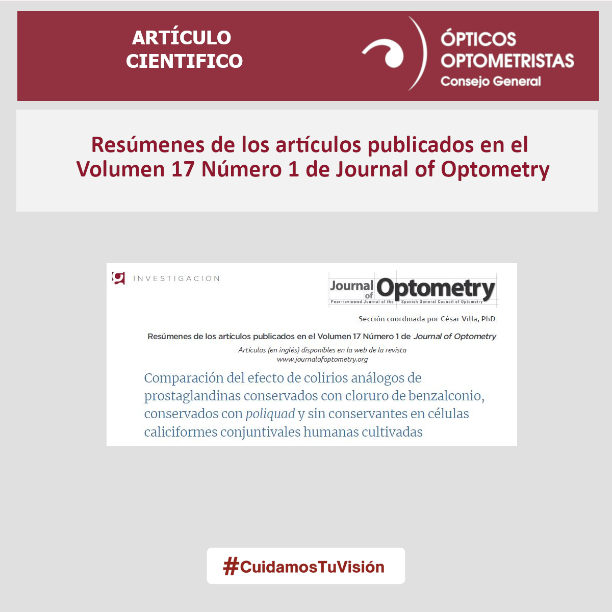 Cgcoo_es's tweet photo. 📝🔬#ArticuloCientifico|"Comparación del efecto de #colirios análogos de prostaglandinas conservados con cloruro de benzalconio, conservados con poliquad y sin conservantes en células caliciformes conjuntivales humanas cultivadas" 👉 https://t.co/loU22Wb3yQ #Gaceta601 https://t.co/7Kw6x7QSxR