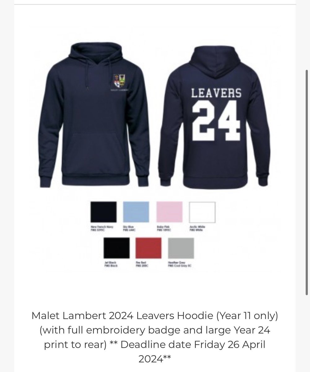 Deadline date is approaching! Don’t forget to order your Year 11 Leavers hoodie @maletlambert <a href="/MaletLambertPE/">Malet Lambert PE</a>