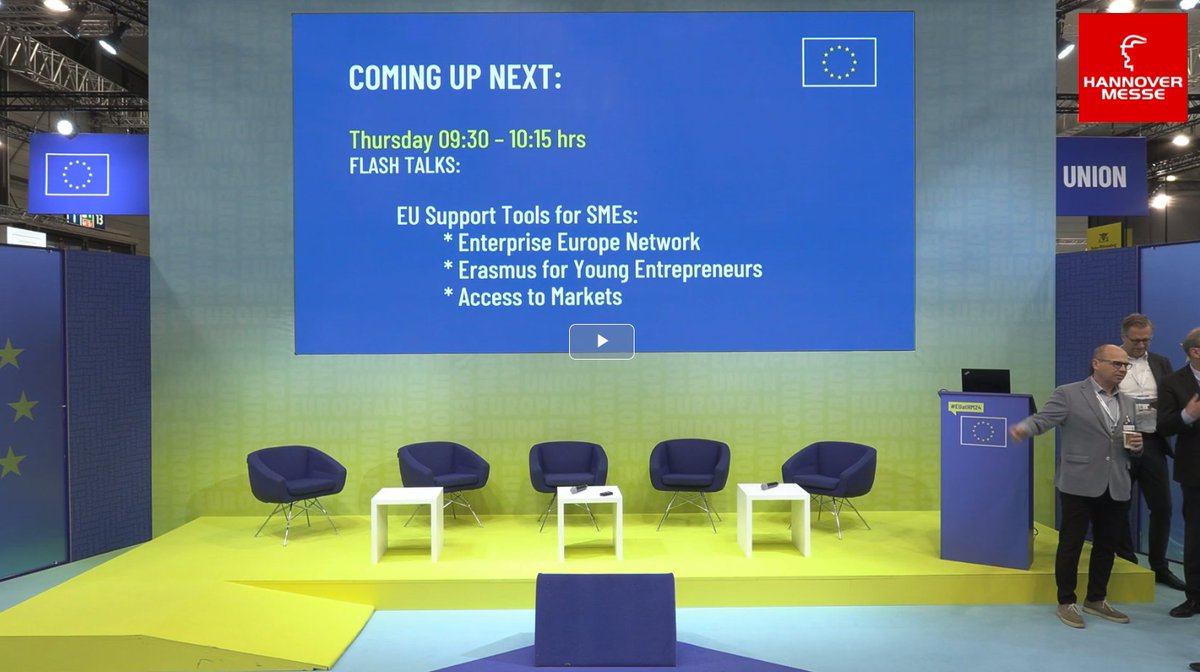 Join us now, from 9:30 – 10:15 at @hannover_messe for the 'EU Support Tools for SMEs' session or WATCH it LIVE: d2ukmxblae710r.cloudfront.net/event/eu2024/ 👉🏻@EEN_EU 👉🏻#EYEprogramme 👉🏻Access 2 Markets & EU Trade tools