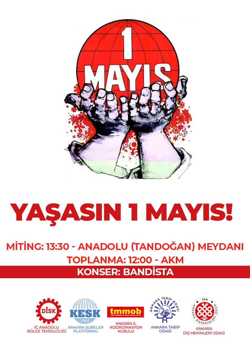 Haydi, bu adaletsiz düzene karşı bir elimizde çocuklarımız, bir elimizde karanfillerimizle 1 Mayıs alanlarına! #Yaşasın1Mayıs 🗓 #1Mayıs Çarşamba 📍Toplanma: 12:30-AKM 📍Miting: 13:30 Anadolu( #Tandoğan)Meydanı @TMMOB1954 @KESK1995 @ankaratabipoda @Ankaradishekim @DiskAnkara