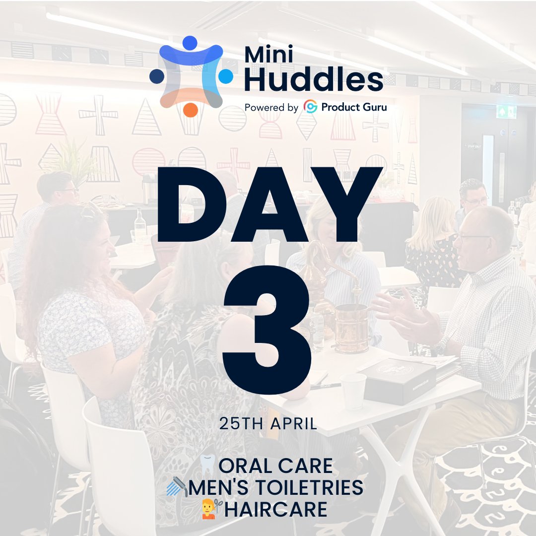 Day 3, we're wrapping up our Mini Huddles with Oral Care🦷, Men's Toiletries🚿 and Haircare💇. We can't wait for brands to get the most out of guaranteed interactions with buyers in their category! 🤩 Good luck to all our brands. #PGMiniHuddles #retailevent #challengerbrands