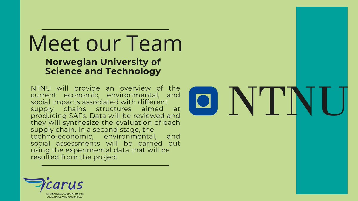 ✈ Meet Norwegian University of Science and Technology (@NTNU), #ICARUS' impact analyzer!

#sustainableaviation #projectconsortium #internationalcollaboration #bioenergyresearch #impactanalysis #environmentalanalysis #biomassinnovation #SAFinnovation