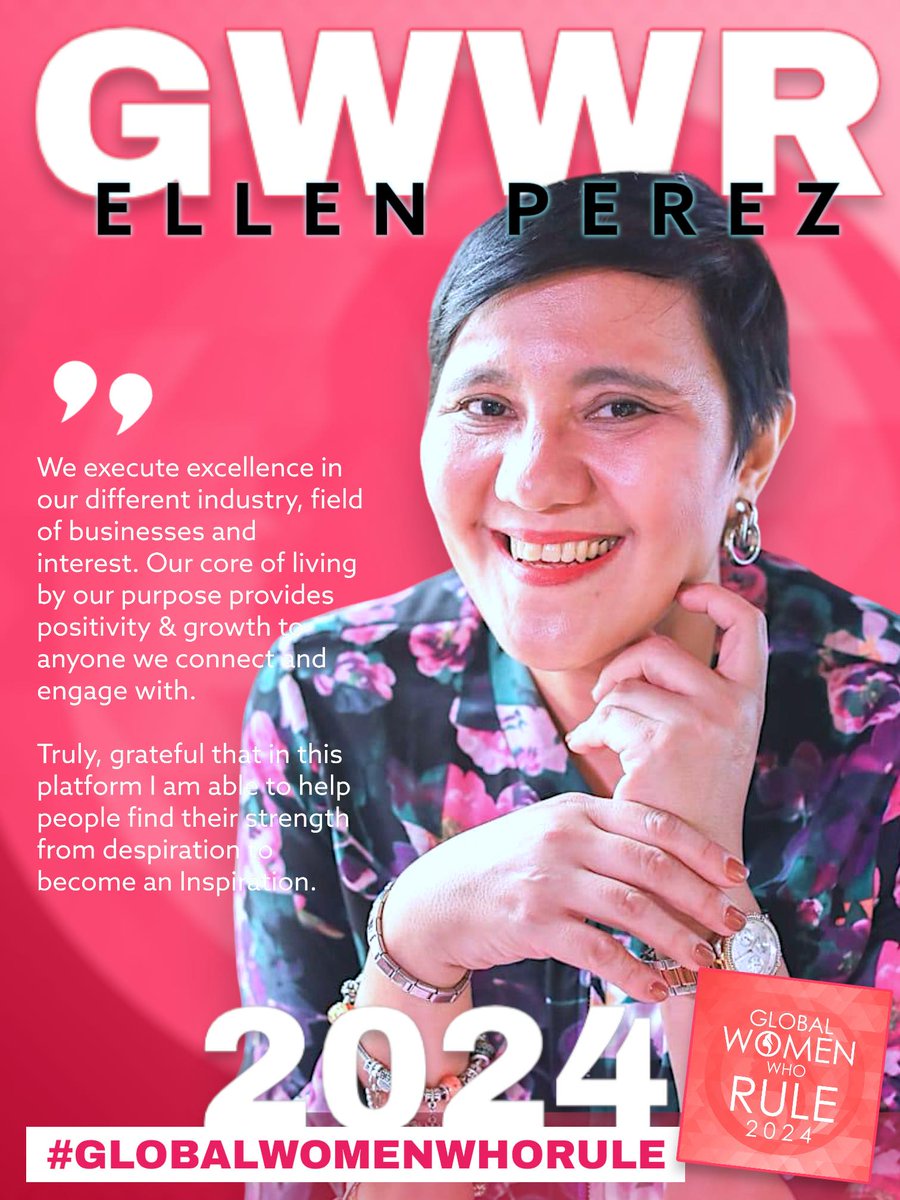 “As one of GWWR 2023 profiles, I am humbled to be with Winning Women of  our country, The Philippines.'

Read full article 
bit.ly/GWWR2023EllenP…

#GlobalWomenWhoRULE #GlobalWomenWhoRULE2024 #GWWR #GWWR2024  #GWWRonTNC #CelebrateWomenEveryday #WomenSupportingWomen