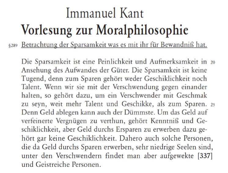 Aus aktuellem Anlass: Immanuel Kant zur Sparsamkeit