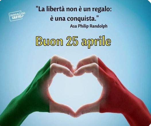 “La Libertà è 
una conquista 
da difendere 
ogni giorno…”

Buongiorno 💋
Buon 25 Aprile 
Buona festa della Liberazione 🇮🇪