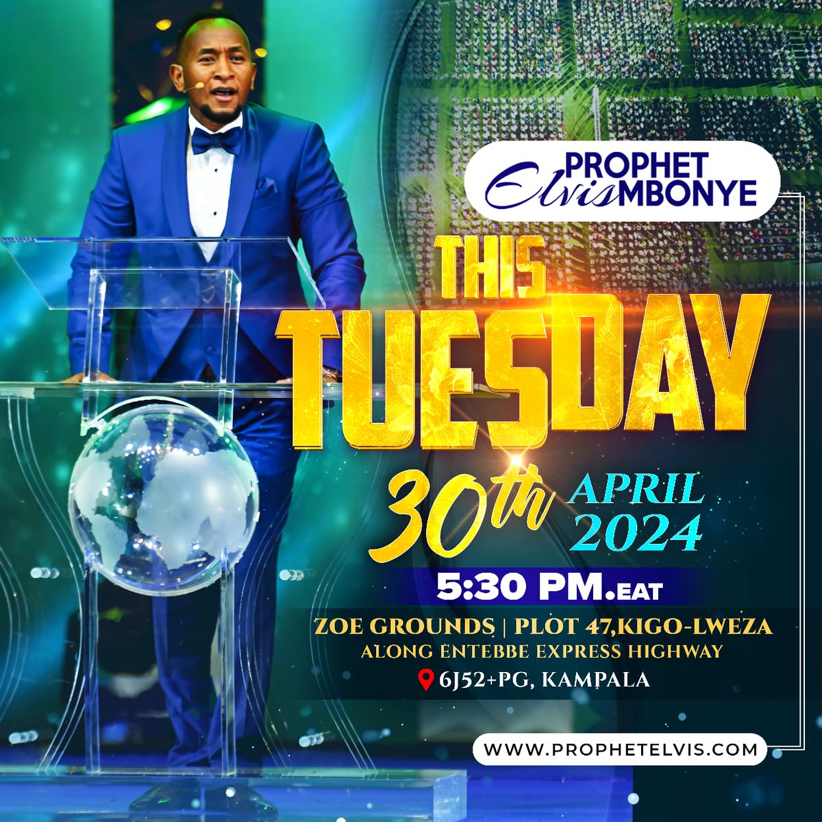 Prophet Elvis Mbonye this Tuesday April 30, 2024 5:30 pm at Plot 47 Kigo Lweza, Kampala Uganda. 📌bit.ly/zoegrounds #ProphetElvisMbonye