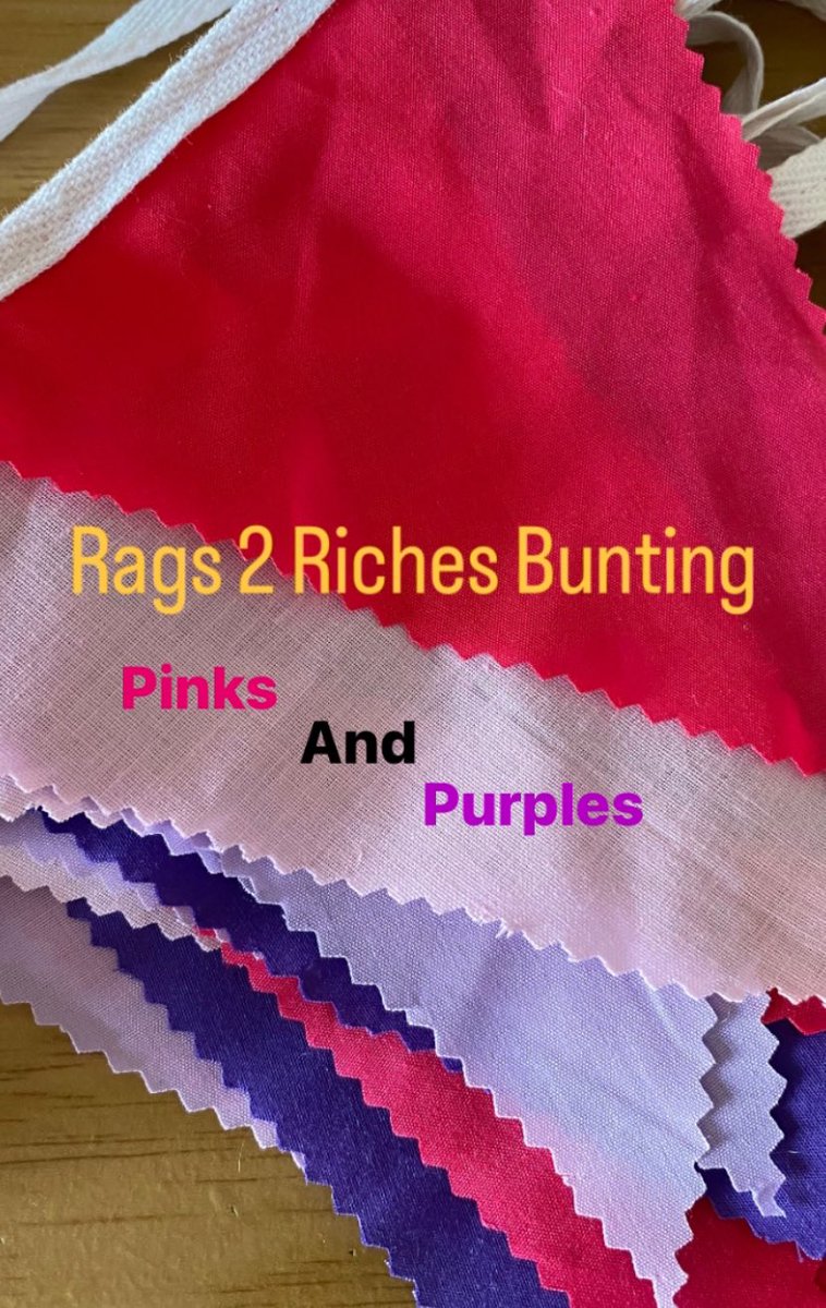 Pinks and Purples for a fun bunting by Rags 2 Riches Bunting #louisethebuntinglady #thebuntinglady #rags2richesbunting #pinkbunting #purplebunting #lilacbunting #cerisebunting #bunting