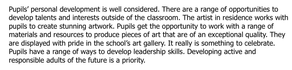 Very proud to get a mention in a recent Ofsted report at one of my schools following an inspection last month.