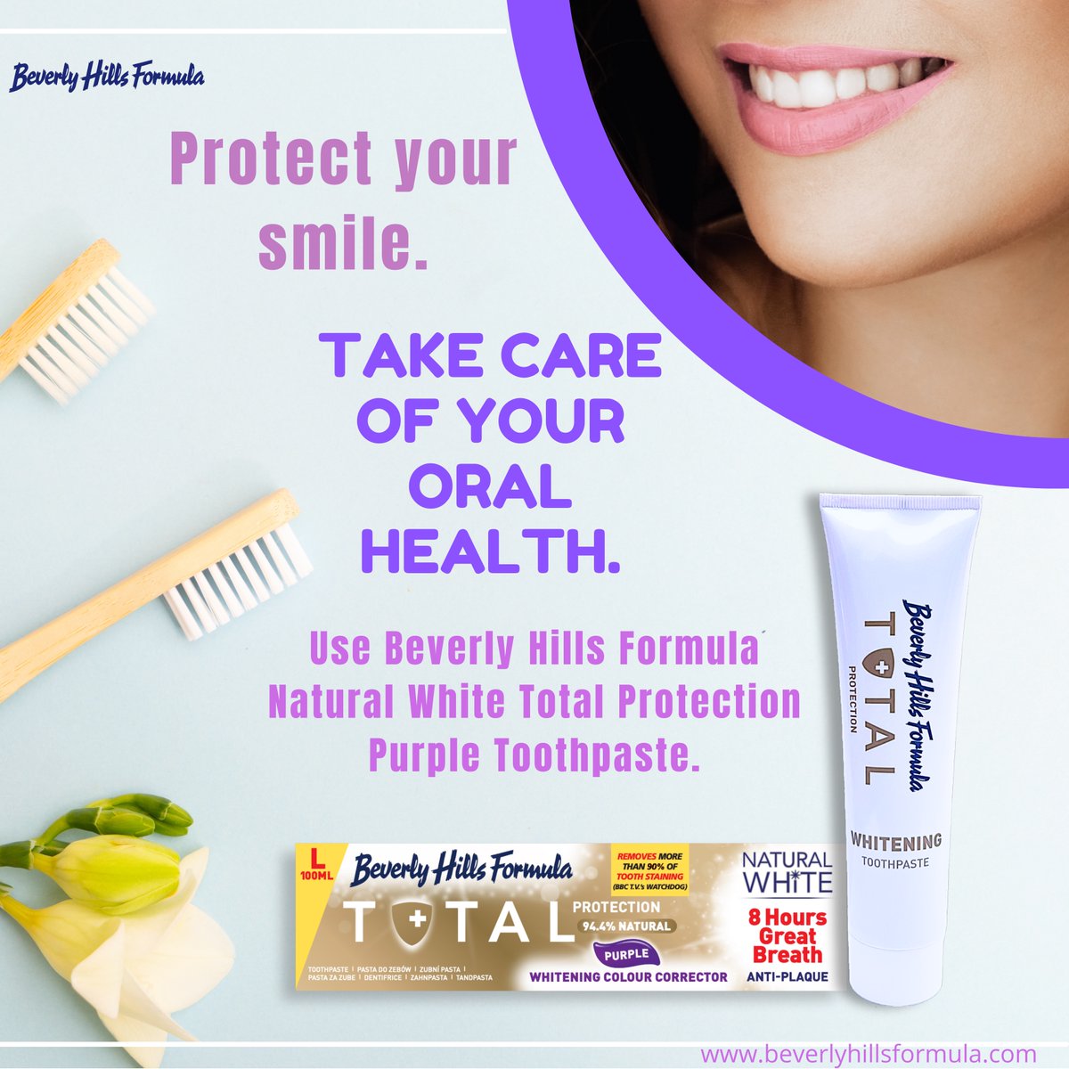 BevHillsFormula's tweet image. Say hello to the all-new Natural White Total Protection Purple toothpaste! Achieve brighter teeth in just one minute with its whitening colour corrector, while enjoying total teeth and gum protection. Elevate your oral care game with confidence!#naturalwhite 
#beverlyhillsformula