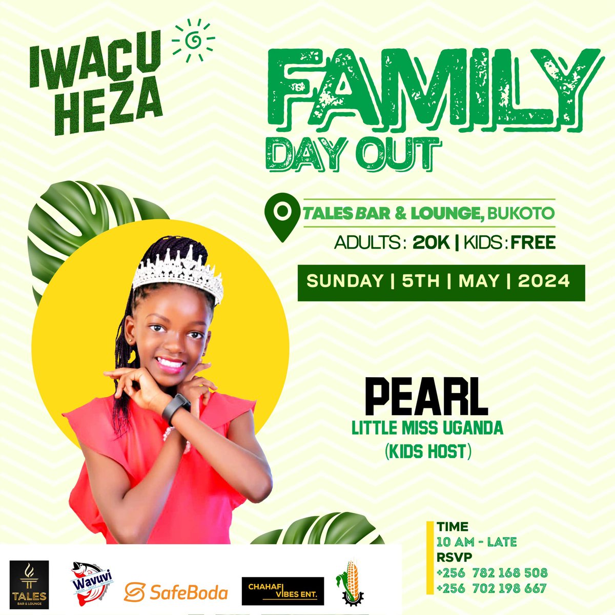 The beautiful Little Miss, PEARL will be welcoming the kids into the fun day

Kids have free entry on our #FamilyDayOut on 5th of May 

#IwacuHeza
 #TweseTuribamwe