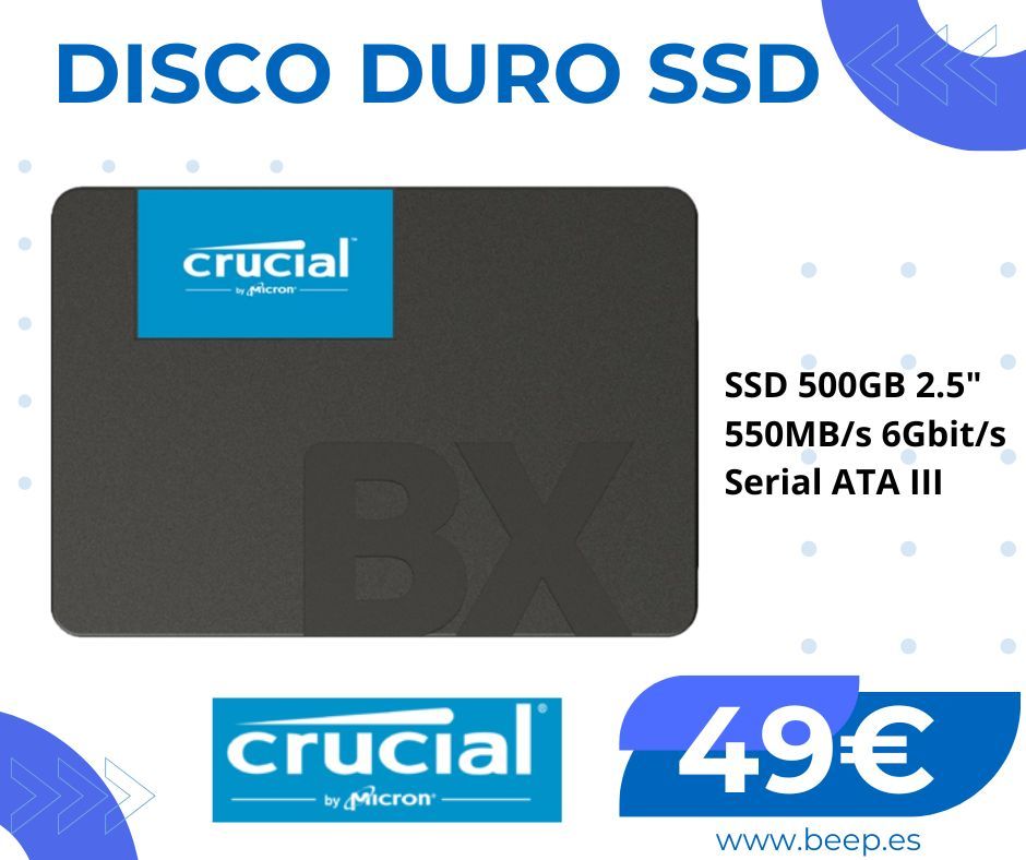 👍 La recomendación de la semana:
DISCO DURO 500GB 2.5' @crucial SSD SATA3 BX500 disponible en BEEP Informática Monforte del Cid por sólo 49€.
#SSD #500GB #Sata3 #Discoduro #almacenamiento #rapidez #BX500 #crucial #ilovetechonology #iloveblue #iloveBEEP