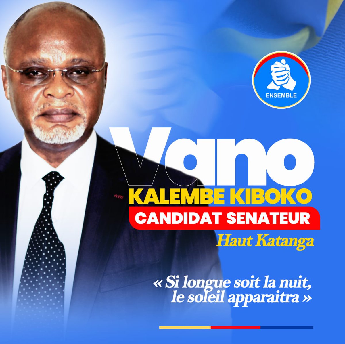 La dynamique Katumbi pour la paix apporte son soutien total à @KibokoVano candidat Sénateur de la province du Haut Katanga.
@moise_katumbi , @mwandochris , @Ensemble_MK