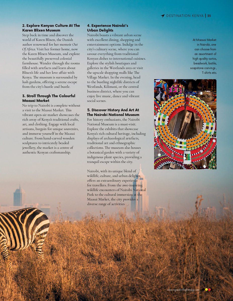 A day in Nairobi: Things to do in Kenya’s vibrant capital 📌 Grab a copy of our latest issue aboard @UG_Airlines to all its destinations & read more or tap: tiny.cc/te9pxz to access the digital issue