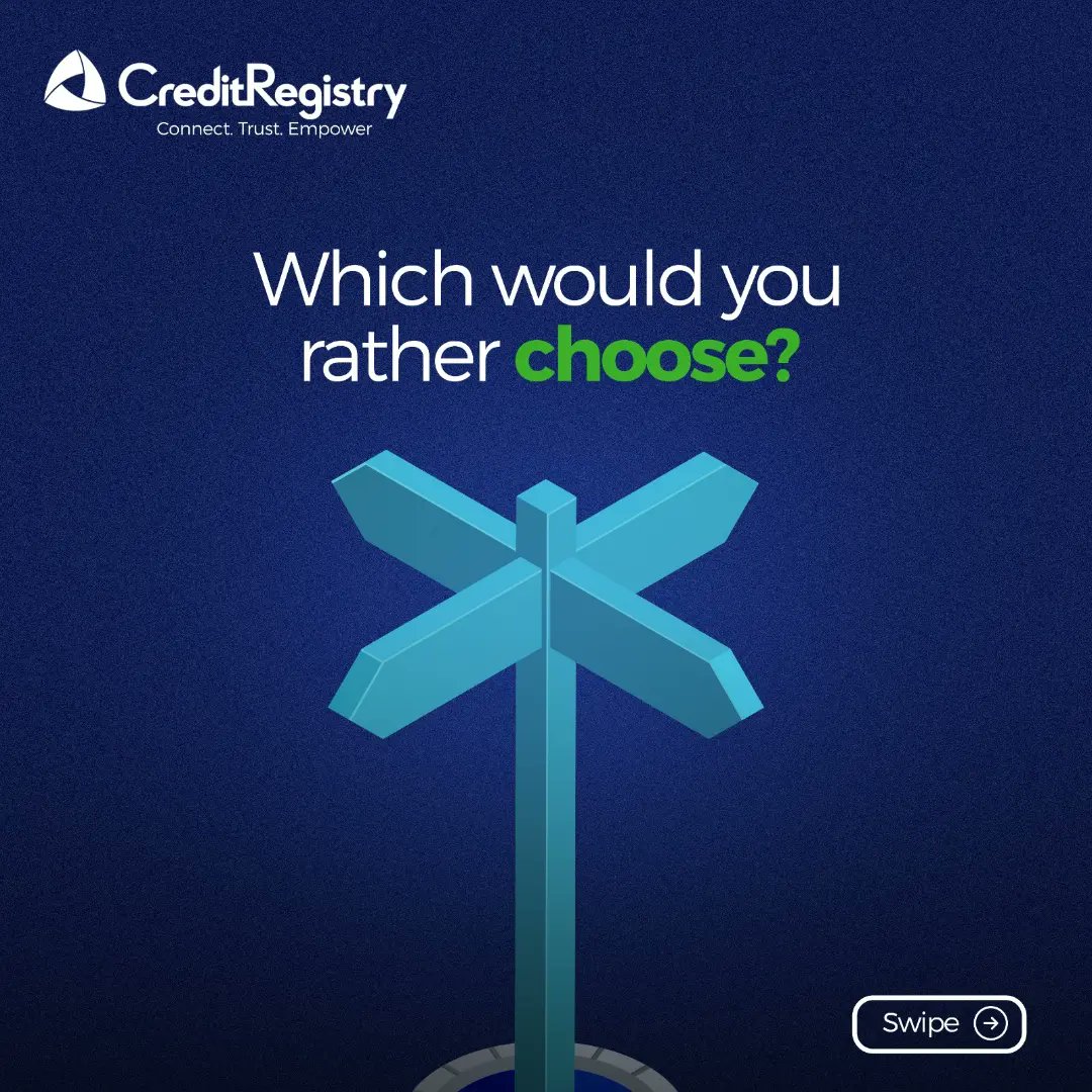 CreditRegistry_'s tweet image. Which option resonates with your financial goals? Share your choice in the comments below.

Don&apos;t forget to order your credit report by visiting creditregistry.ng 

#wouldyourather #funchoices