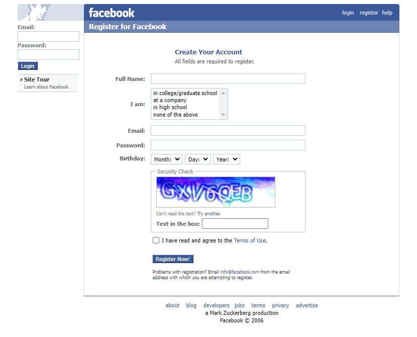 Register for Facebook website in 2006

#WebDesignHistory