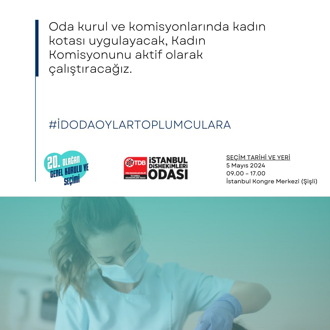 İSTANBUL DİŞHEKİMLERİ ODASI SEÇİMLERİNİ KAZANIRSAK NELER YAPACAĞIZ?

Oda Kurullarında Eşit Temsil İçin Çalışacağız

Oda kurul ve komisyonlarında kadın kotası uygulayacak, Kadın Komisyonunu aktif olarak çalıştıracağız.

#ToplumcularÇözer
#İDOdaOylarToplumculara