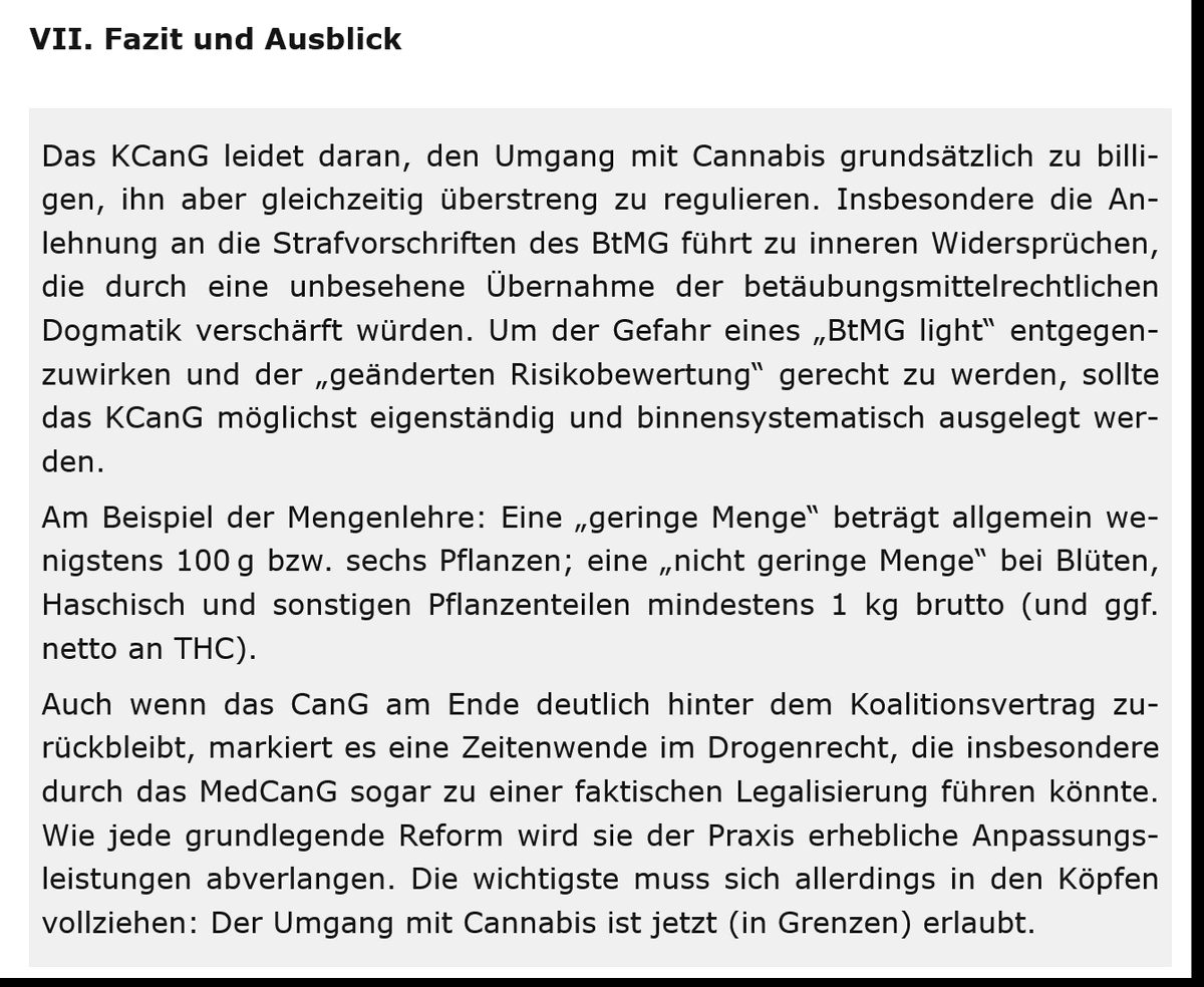 In der aktuellen NJW stelle ich die neue Rechtslage zu #Cannabis vor und erörtere u.a. die Systematik (Anbauen, Herstellen, Extrahieren). Vorab: In Sachen „nicht geringe Menge“ vertrete ich ziemlich exakt das Gegenteil des 1. Senats. Den Rest bitte nachlesen. 😉