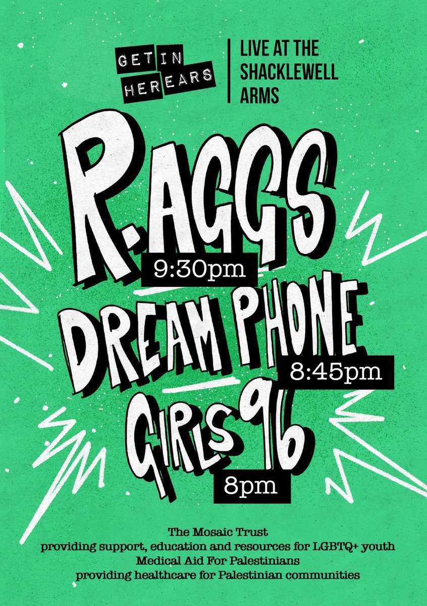 ✨TONIGHT! ✨ Join us for a dreamy time at @ShacklewellArms with @ray_aggs @wearedreamphone & Girls 96 🌻 🎟 Advance tickets £9 til 6pm, then £10 OTD - link.dice.fm/8B7fn3gT4Ib?sh… Please respect our ethos & photography policy - more info here 📸 🏳️‍🌈🏳️‍⚧️🇵🇸getinherears.com/contact-info-a…