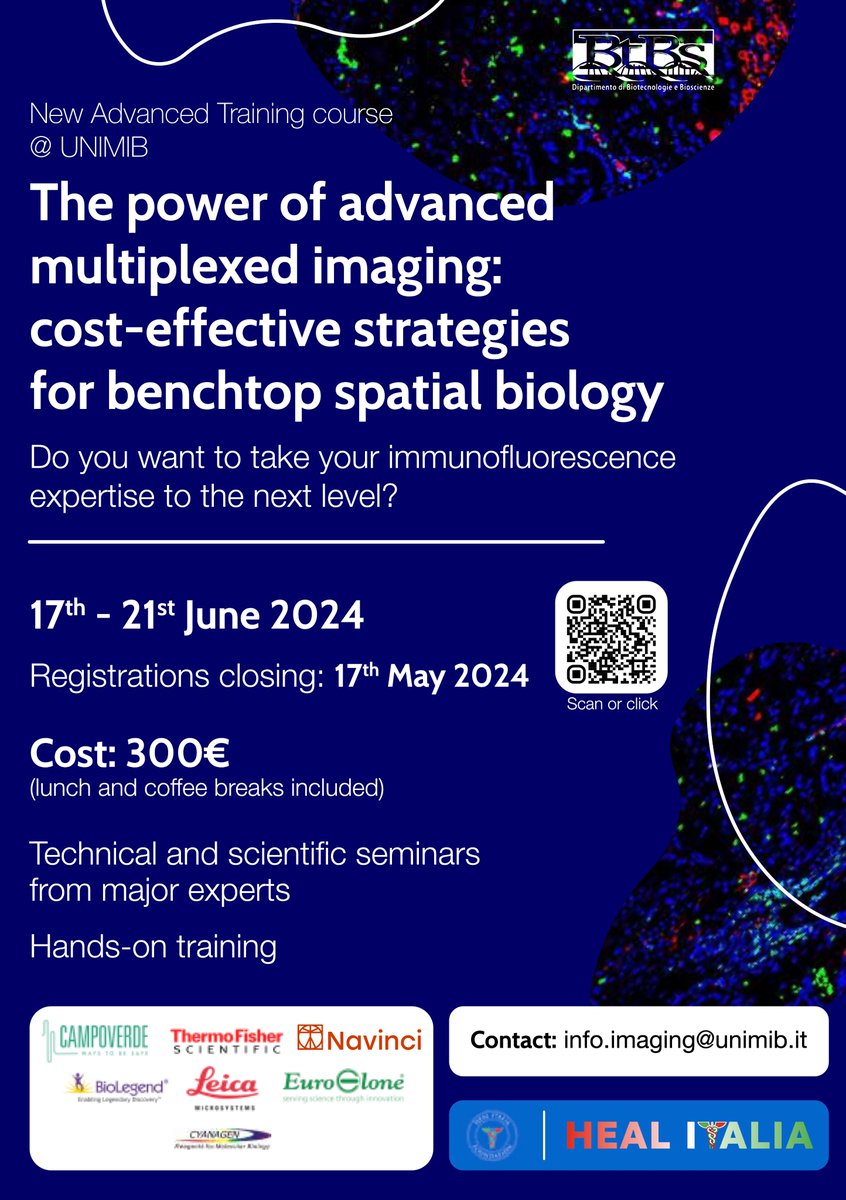 Metello Innocenti (@metello_inn) on Twitter photo 🔥Practical #course <a href="/BtBsUNIMIB/">Dipartimento di Biotecnologie e Bioscienze-UNIMIB</a>🔥 in #Milan
Advanced #multiplexed #imaging: cost-effective strategies for benchtop spatial #biology
Registration closes on May 17th, 2024!!!! 🔥Practical #course <a href="/BtBsUNIMIB/">Dipartimento di Biotecnologie e Bioscienze-UNIMIB</a>🔥 in #Milan
Advanced #multiplexed #imaging: cost-effective strategies for benchtop spatial #biology
Registration closes on May 17th, 2024!!!!