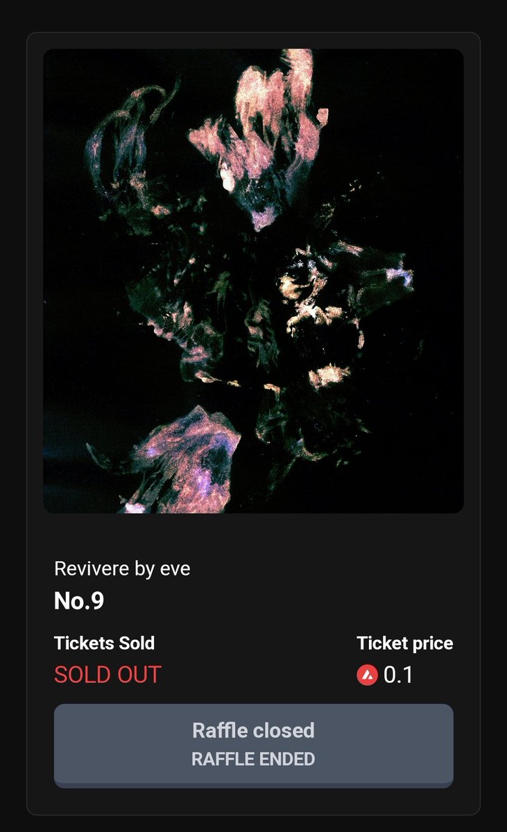 eveinrabbithole's tweet photo. Raffle for Revivere No.9 is sold out!
Congrats my dear anon collector โจ๏ธ Hope you enjoy this piece as much as I do!
Thank you @FigurativelyT @art_of_may @JerryRages @JustKennyNFT @cactussart for showing love to #revivere means the world to me ๐บ https://t.co/n967iINuyv