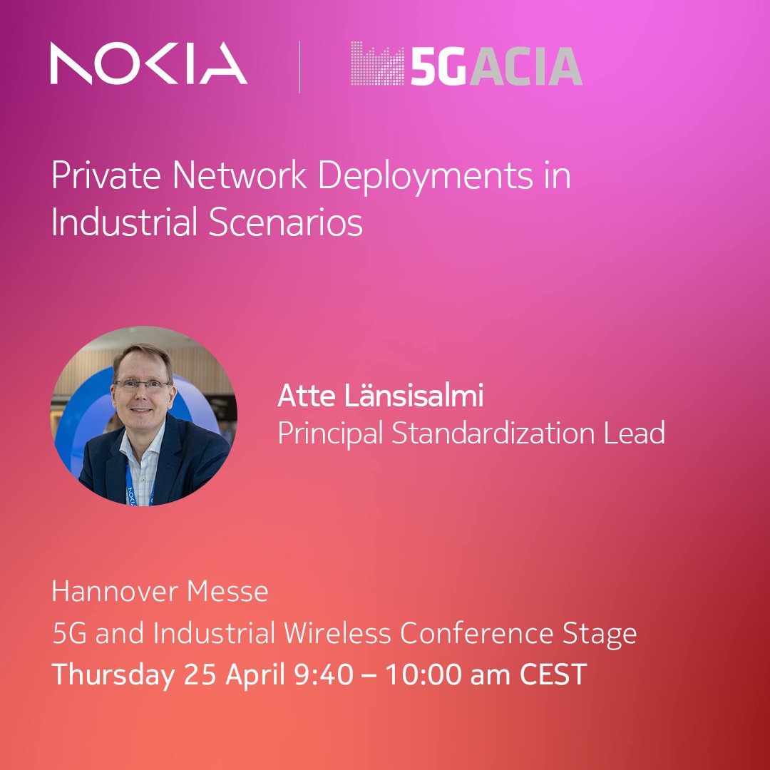 Atte Lansisalmi will be on the 5G and Industrial Wireless conference stage today at #HM24 discussing private network deployments in industrial scenarios. Join live in Hannover or by livestream: nokia.ly/49UWmOV