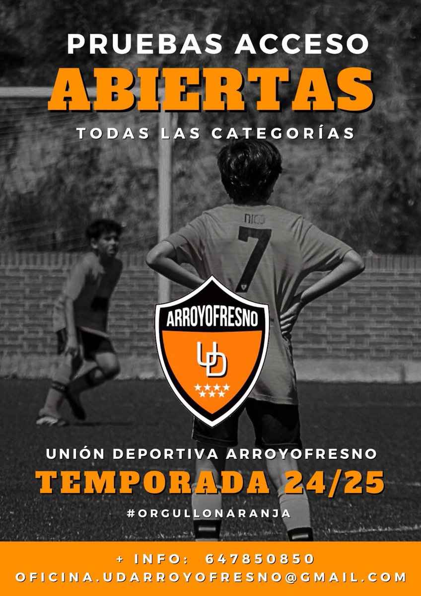 🔸 TEMPORADA 2024/25 🔸

¡Abrimos el plazo para las pruebas de acceso para la temporada 2024-2025! ✍🏻

Si te gusta el fútbol y quieres formar parte del club, esta es tu oportunidad, ponte en contacto con nosotros 📱📩 y te daremos más información.

¡Te esperamos! 🧡🧡