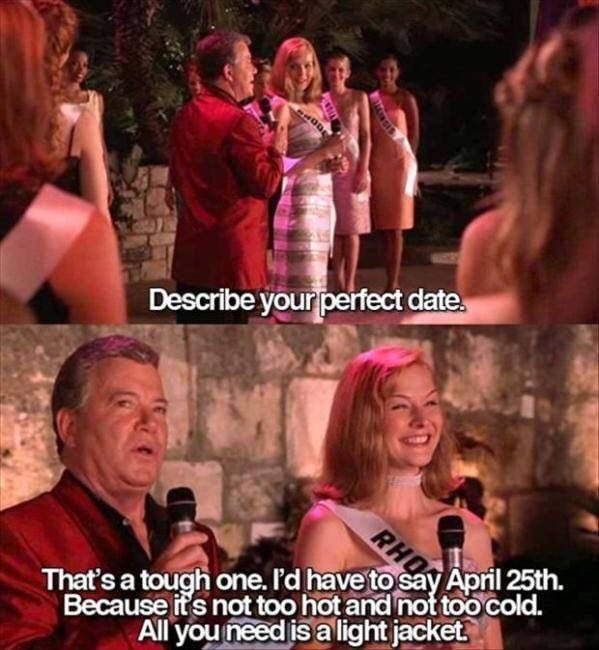 Apr 25th - The perfect date, it's not too hot, not too cold. All you need is a light jacket. 📽️📅 Miss Congeniality (2000)