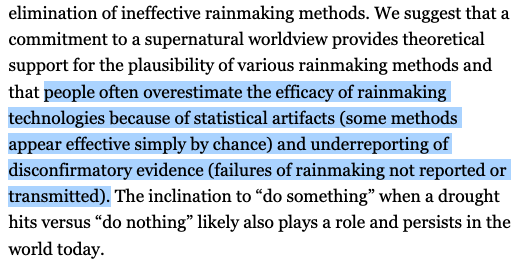 This 'Magic and Empiricism in Early Chinese Rainmaking' is fascinating (authors @KevinHong1991 @slingerland20 @JoHenrich ). Also many places where we might replace 'rainmaking' with 'statistics' and sense remains similar. Article: doi.org/10.1086/729118