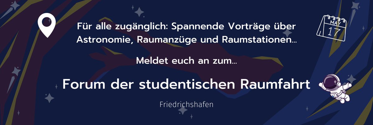 Networking, Vorträge & Insights 🚀 Sichert euch kostenlose Tickets für das Forum der studentischen Raumfahrt im Dornier Museum in Friedrichshafen am 17. Mai! 🛸 Essen und Trinken inkl! Auch Außerirdische buchen schon Tickets... #BVSR #Space #SeeSat 🌌 eventbrite.de/e/forum-der-st…