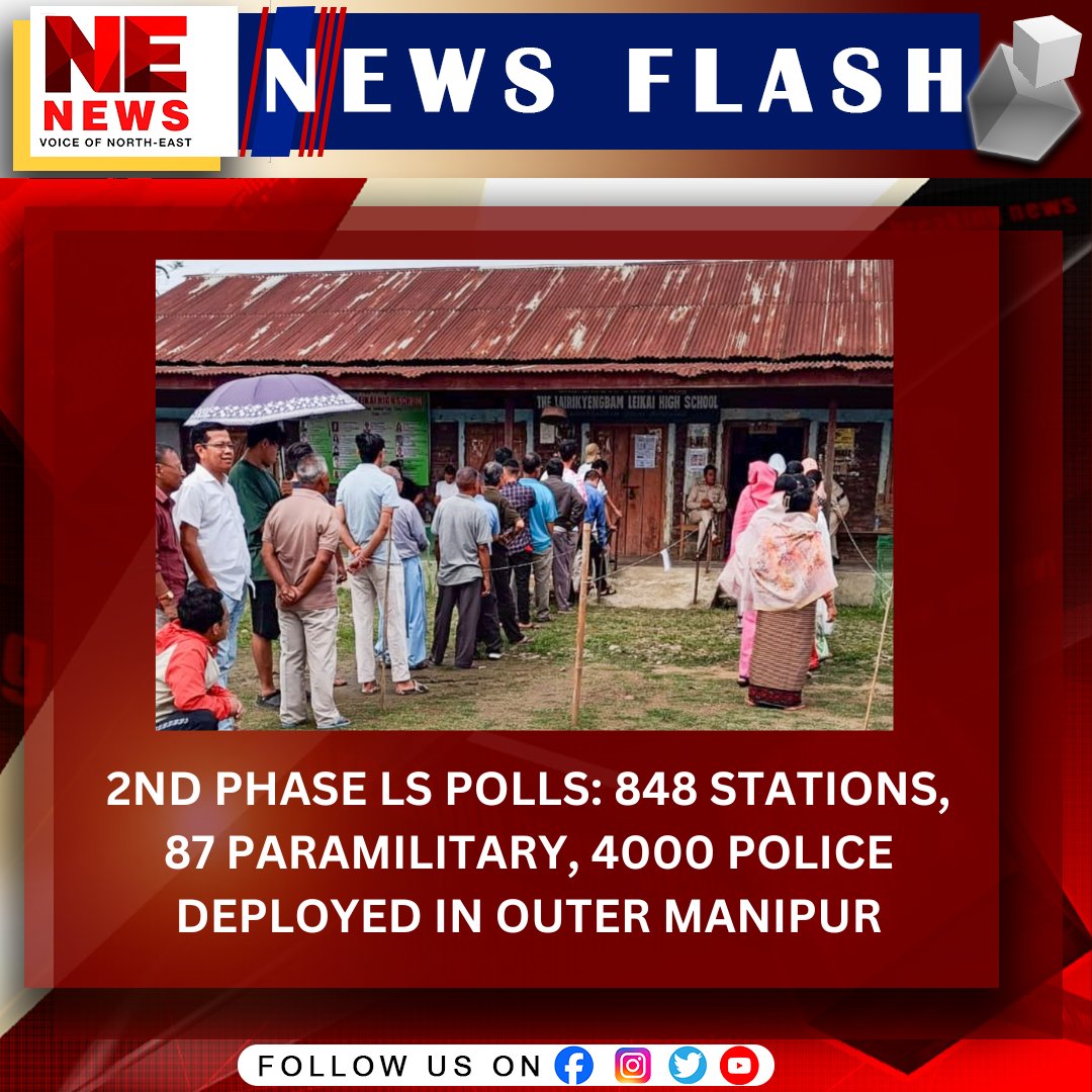 #Manipur is all set to go polls for the 2nd Phase #LokSabhaElections2024  tomorrow. As many as 848 polling stations, 87 companies of paramilitary forces and more than 4000 state police have been deployed in outer Manipur.

#ManipurViolence #ManipurNews #nenewslive