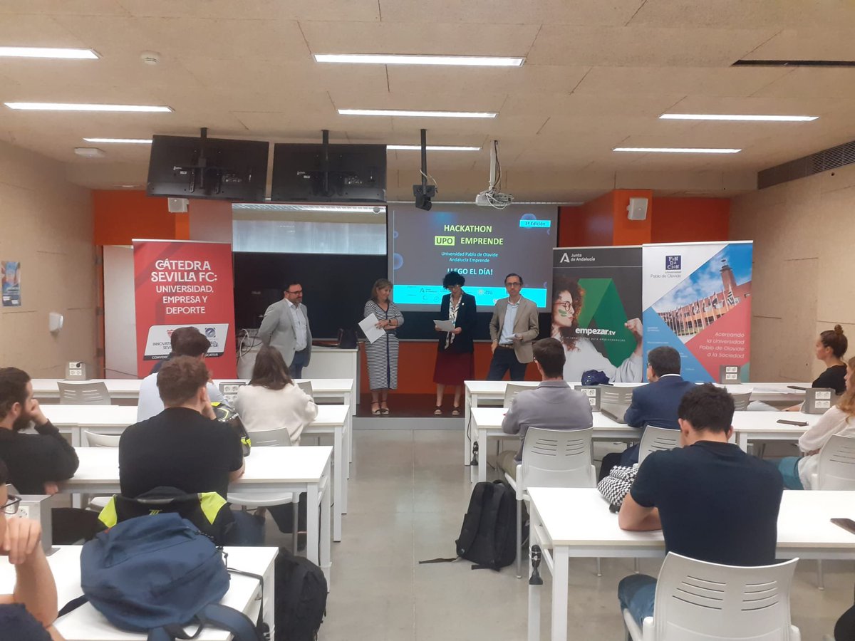 C𝐎M𝐈E𝐍Z𝐀 ... ⏰ Hasta las 18 h. 🚀 #HackathonUPOEmprende @pablodeolavide 🟢 Resuelve un reto vinculado a los #ODS. 💶 Premio 500 € 👥 Dan la bienvenida @PovedanoAmapola #pablodeolavide y Concepción Ruíz @UniversidadAnd. 🖱️Síguelo todo desde @cadesevilla. #EmprendeAND