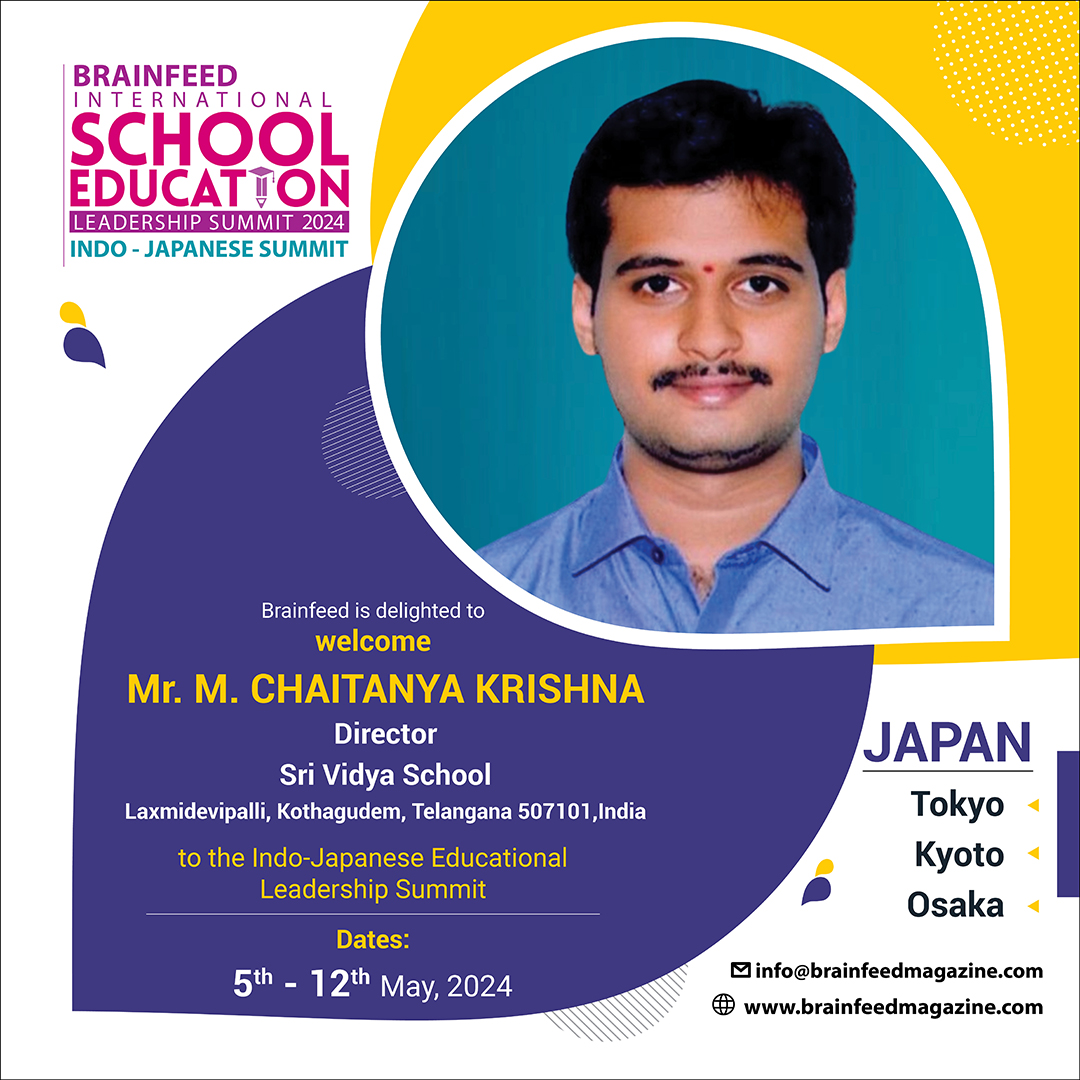 Brainfeed is Happy to announce the Indo-Japanese School Leadership Summit scheduled from May 5th to May 12th, 2024, in #tokyo #kyoto and #osaka. We extend a warm welcome to our esteemed Edu leader Mr. M Chaitanya Krishna, Correspondent, Srividya Schools