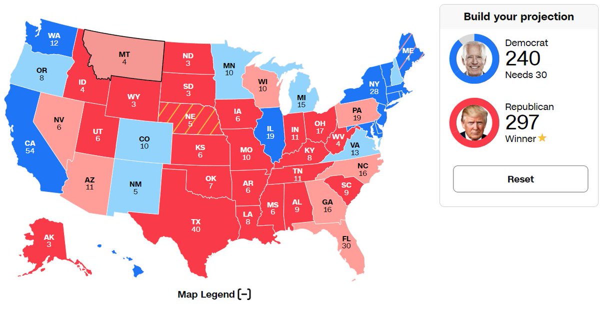 #NEW Electoral Map Based on the last @MorningConsult Poll (270 to win) 🔴 Trump - 297 (+57) 🔵 Biden - 240 N/A Data - 6 Trump was only +36 a month ago