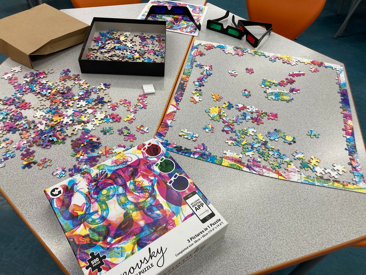 StNiniansLib's tweet photo. Our #Carnovsky jigsaw is proving to be something of a challenge - not sure if using the glasses help! This is the same piece under the three filters. Come and have a go if you think you Jigsaw hard enough! https://t.co/cK51KjM6YQ