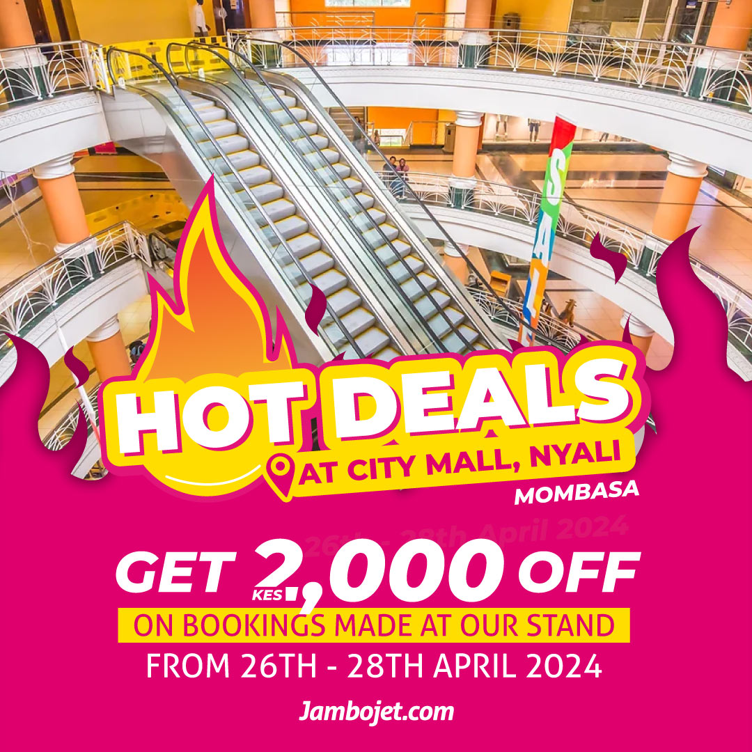 We'll be at City Mall, Nyali, from 26th - 28th April. Come through for some hot deals and more goodies! 🎉#JambojetAt10 @CityMallNyali