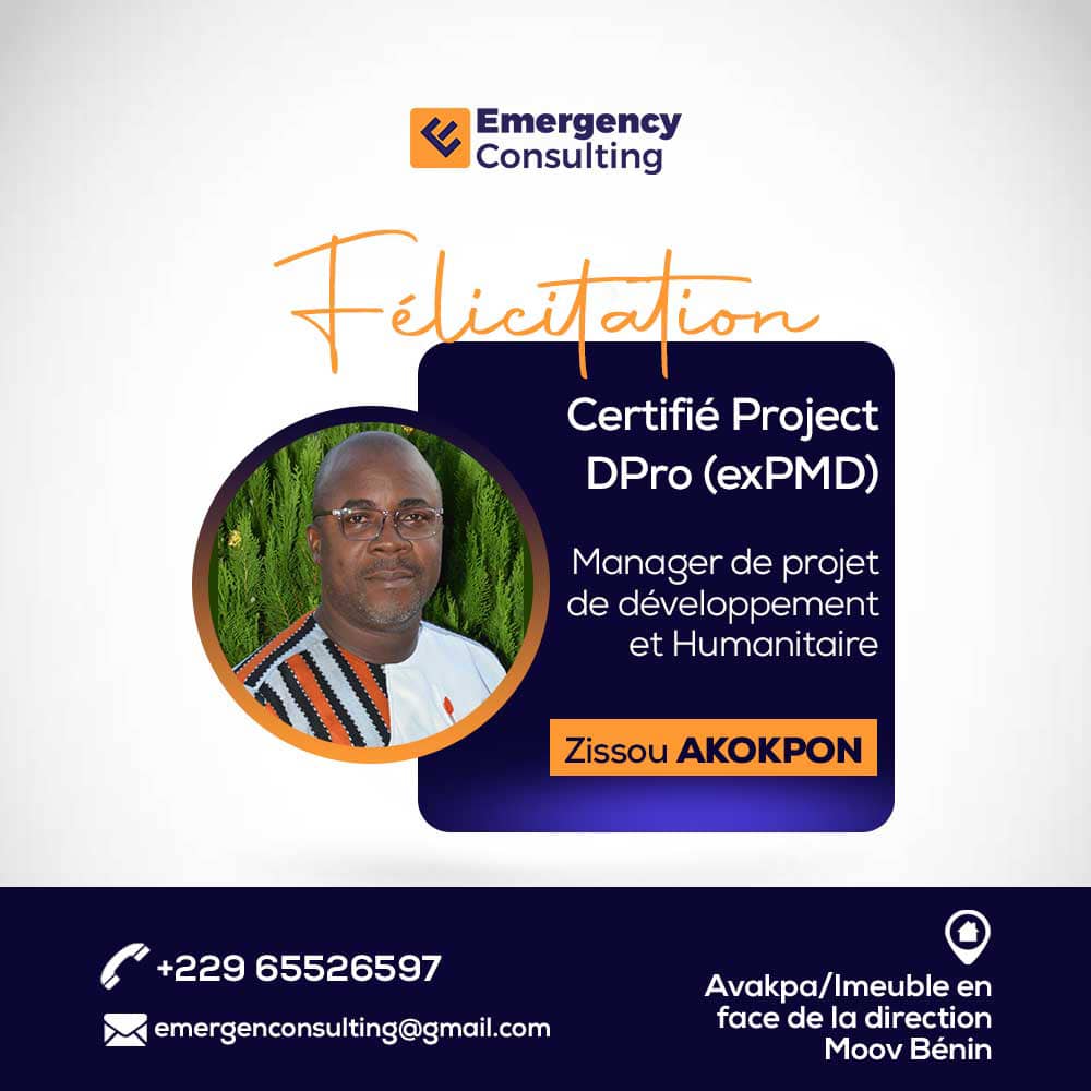 Emergency_C0's tweet photo. #Felicitations Monsieur Zissou AKOKPON qui est un expert en #genre_et_développement avec plus de 20ans d'expérience. Il est désormais membre des certifiés Project DPro.
N'hésitez pas de nous contacter au+229 65 52 65 97 pour faire partie de la prochaine session de formation. https://t.co/QbAP9aKETP