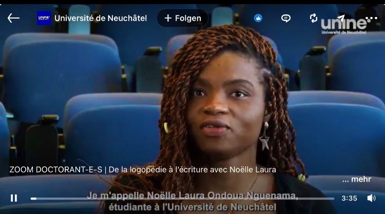 The Swiss FCS (@swiss_fcs) on Twitter photo Noëlle Laura Nguenama Ondoua, boursière de la Confédération (2020-2021) à l‘institut des sciences logopédiques racconte de son expérience en Suisse à l‘Université de Neuchâtel et son travail de recherche.
#ESKAS <a href="/UniNeuchatel/">Université Neuchâtel</a> <a href="/SBFI_CH/">SBFI SEFRI SERI</a>
youtube.com/watch?v=EqiwqT… Noëlle Laura Nguenama Ondoua, boursière de la Confédération (2020-2021) à l‘institut des sciences logopédiques racconte de son expérience en Suisse à l‘Université de Neuchâtel et son travail de recherche.
#ESKAS <a href="/UniNeuchatel/">Université Neuchâtel</a> <a href="/SBFI_CH/">SBFI SEFRI SERI</a>
youtube.com/watch?v=EqiwqT…